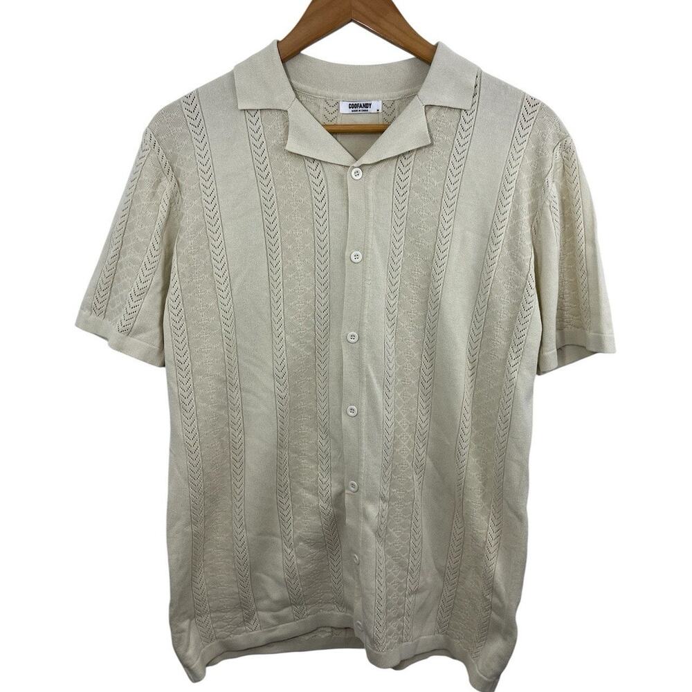 Coofandy Mens Sweater Medium Cream Quiet Luxury Knit Button Front Short Sleeve